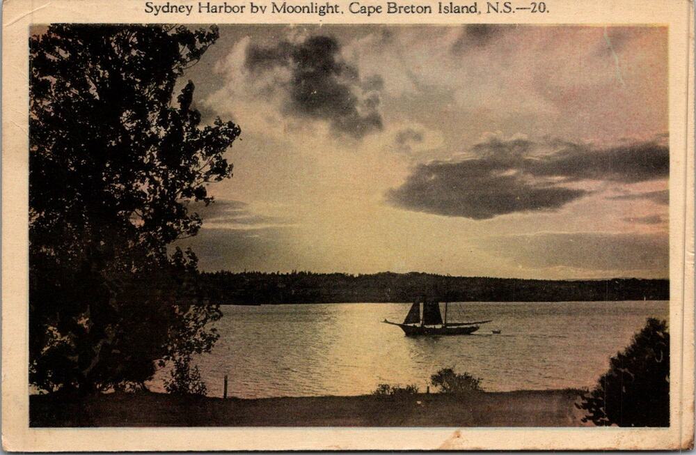 Sydney Harbor by Moonlight Cape Breton Island Vintage Postcard SP17-15